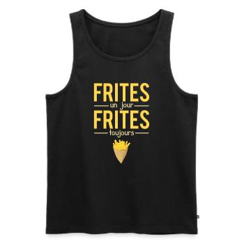 Frites Un Jour Frites Toujours Belge Humour - Débardeur bio Premium Homme - noir - Devant - Michal (187cm)