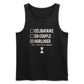 Célibataire En Couple Blague Horloger Humour - Débardeur bio Premium Homme - noir - Devant - Michal (187cm)