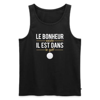 Le Bonheur Existe Blague Golfeur Golf Humour - Débardeur bio Premium Homme - noir - Devant - Michal (187cm)