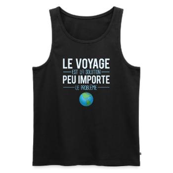 Voyage problème solution blague voyageur humour - Débardeur bio Premium Homme - noir - Devant - AI Model Male 178 light (178cm)