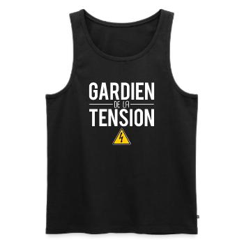 Gardien de la tension cadeau électricien humour - Débardeur bio Premium Homme - noir - Devant - Michal (187cm)