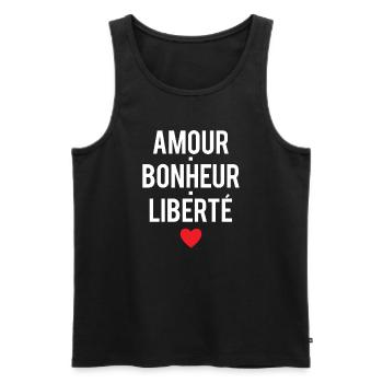 Amour bonheur liberté expression - Débardeur bio Premium Homme - noir - Devant - Michal (187cm)