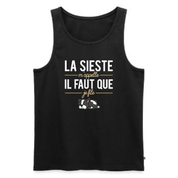 La sieste m'appelle il faut que je file fatigue - Débardeur bio Premium Homme - noir - Devant - AI Model Male 178 light (178cm)