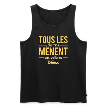 Tous les chemins mènent aux voitures garagiste - Débardeur bio Premium Homme - noir - Devant - AI Model Male 178 light (178cm)