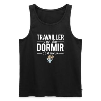 Travailler c'est bien dormir c'est mieux flemme - Débardeur bio Premium Homme - noir - Devant - AI Model Male 178 light (178cm)