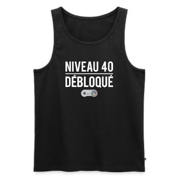 Niveau 40 débloqué cadeau anniversaire 40 ans - Débardeur bio Premium Homme - noir - Devant - Michal (187cm)