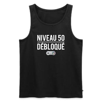 Niveau 50 débloqué cadeau anniversaire 50 ans - Débardeur bio Premium Homme - noir - Devant - Michal (187cm)