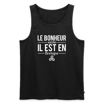 Le bonheur existe il est en bretagne breton humour - Débardeur bio Premium Homme - noir - Devant - Michal (187cm)
