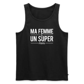 Ma femme a un super mari couple humour - Débardeur bio Premium Homme - noir - Devant - Michal (187cm)