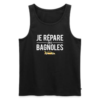 Je répare des bagnoles blague mécanicien humour - Débardeur bio Premium Homme - noir - Devant - Michal (187cm)
