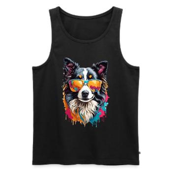 Cute Border Collie: Cool in Sunglasses - Men's Premium Organic Tank Top - black - Front - Michal (187cm)