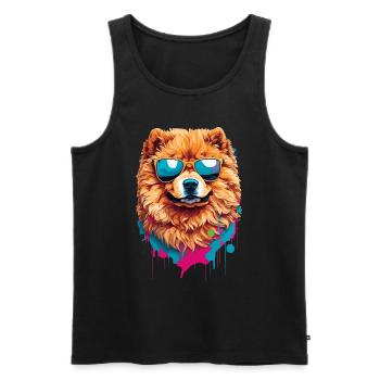 Chow Chow mignon avec lunettes de soleil : Dog Love - Débardeur bio Premium Homme - noir - Devant - AI Model Male 178 light (178cm)