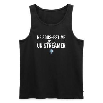 Ne sous estime jamais un streamer streaming humour - Débardeur bio Premium Homme - noir - Devant - AI Model Male 178 light (178cm)