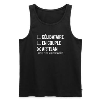 Célibataire en couple artisan bricoleur humour - Débardeur bio Premium Homme - noir - Devant - Michal (187cm)