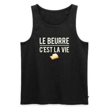 Le beurre c'est la vie se beurrer humour - Débardeur bio Premium Homme - noir - Devant - AI Model Male 178 light (178cm)