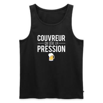Couvreur qui gère la pression métier profession - Débardeur bio Premium Homme - noir - Devant - Michal (187cm)