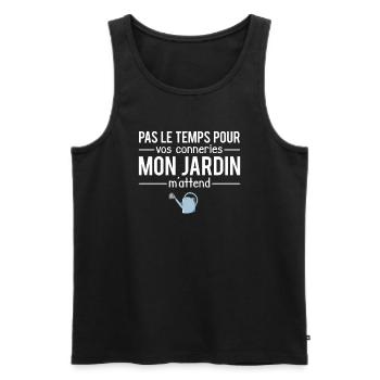 Pas le temps mon jardin m'attend jardinier humour - Débardeur bio Premium Homme - noir - Devant - Michal (187cm)