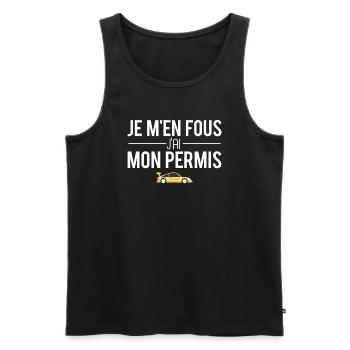 Je m'en fous j'ai mon permis jeune conducteur - Débardeur bio Premium Homme - noir - Devant - AI Model Male 178 light (178cm)