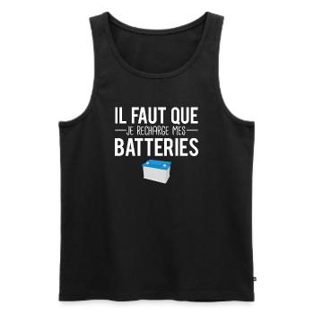 Il faut que je recharge mes batteries fatigué - Débardeur bio Premium Homme - noir - Devant - AI Model Male 178 light (178cm)