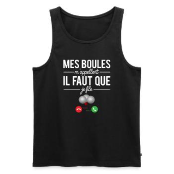 Mes boules m'appellent il faut que je file - Débardeur bio Premium Homme - noir - Devant - Michal (187cm)