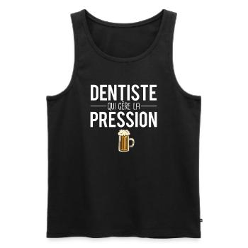 Dentiste qui gère la pression métier bière humour - Débardeur bio Premium Homme - noir - Devant - AI Model Male 178 light (178cm)