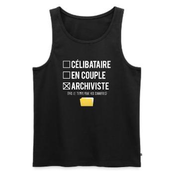 Célibataire en couple archiviste humour métier - Débardeur bio Premium Homme - noir - Devant - AI Model Male 178 light (178cm)