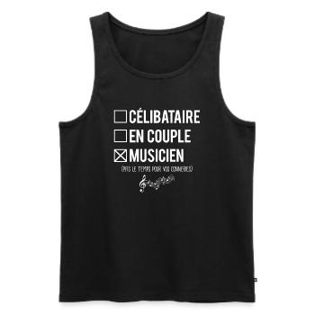 Célibataire en couple musicien humour métier - Débardeur bio Premium Homme - noir - Devant - Michal (187cm)