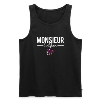 Monsieur l'artificier blague artificier humour - Débardeur bio Premium Homme - noir - Devant - AI Model Male 178 light (178cm)