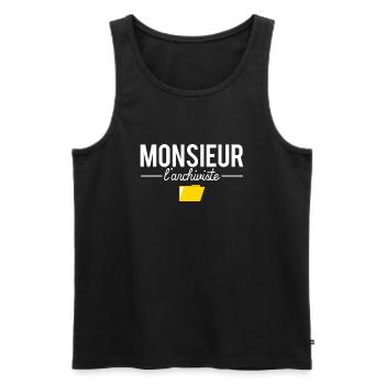 Monsieur l'archiviste blague métier archiviste - Débardeur bio Premium Homme - noir - Devant - Michal (187cm)