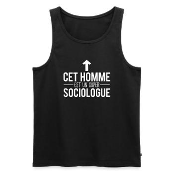Cet homme est un super sociologue humour - Débardeur bio Premium Homme - noir - Devant - AI Model Male 178 light (178cm)