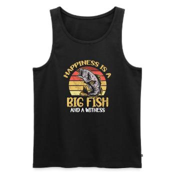 Angler Angeln Geschenkidee Happiness Is A Big Fish - Männer Premium Bio Tank Top - Schwarz - Vorne - Michal (187cm)
