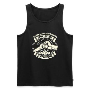 Idée de cadeau papa père fils appelé beaucoup de noms - Débardeur bio Premium Homme - noir - Devant - Michal (187cm)