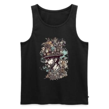 Trippy Steampunk Motif - Man with Crazy Hat - Men's Premium Organic Tank Top - black - Front - AI Model Male 178 light (178cm)