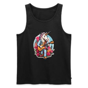 Licorne jouant de la guitare dans une prairie fleurie - Débardeur bio Premium Homme - noir - Devant - Michal (187cm)