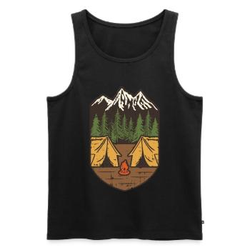 Berg Camp Badge – Mountain Adventure - Männer Premium Bio Tank Top - Schwarz - Vorne - AI Model Male 178 light (178cm)