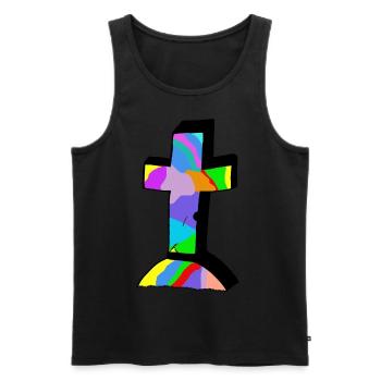 croix colorée colorée Croix Jésus Dieu - Débardeur bio Premium Homme - noir - Devant - Michal (187cm)