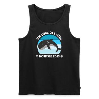 Nordsee Urlaub 2023 Ich liebe das Meer Wale Delfin - Männer Premium Bio Tank Top - Schwarz - Vorne - Michal (187cm)