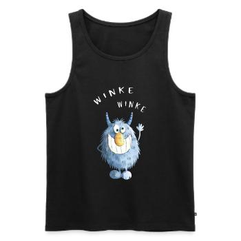 Blaues Zotteliges Winke Monster - Männer Premium Bio Tank Top - Schwarz - Vorne - Michal (187cm)