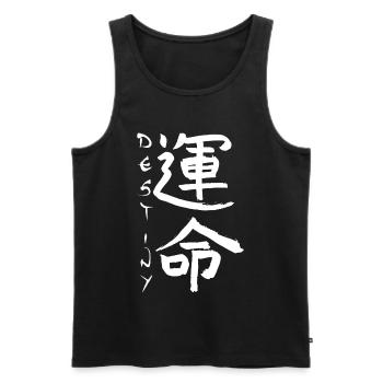 Kanji japonais blanc pour le mot destin - Débardeur bio Premium Homme - noir - Devant - Michal (187cm)