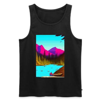 Landscape with lake, boat and mountains - Men's Premium Organic Tank Top - black - Front - Michal (187cm)