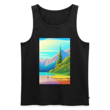 Landscape with lake, boat and mountains - Men's Premium Organic Tank Top - black - Front - Michal (187cm)