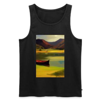 Landscape with lake, boat and mountains - Men's Premium Organic Tank Top - black - Front - Michal (187cm)