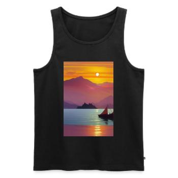 Landscape with lake, boat and mountains - Men's Premium Organic Tank Top - black - Front - Michal (187cm)