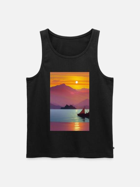 Landscape with lake, boat and mountains - Men's Premium Organic Tank Top - black