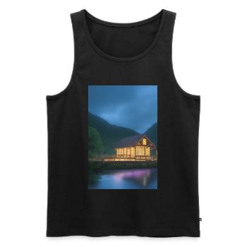 Charming lakeside cabin - Men's Premium Organic Tank Top - black - Front - AI Model Male 178 light (178cm)
