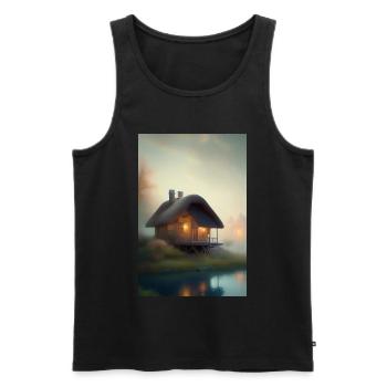 Charming lakeside cabin - Men's Premium Organic Tank Top - black - Front - AI Model Male 178 light (178cm)