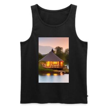 Charming lakeside cabin - Men's Premium Organic Tank Top - black - Front - AI Model Male 178 light (178cm)