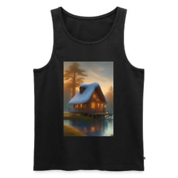 Charming lakeside cabin - Men's Premium Organic Tank Top - black - Front - AI Model Male 178 light (178cm)