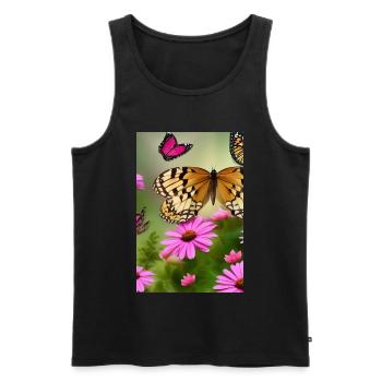 Fleurs et papillon - Débardeur bio Premium Homme - noir - Devant - Michal (187cm)