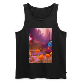 Fleurs et papillon - Débardeur bio Premium Homme - noir - Devant - Michal (187cm)